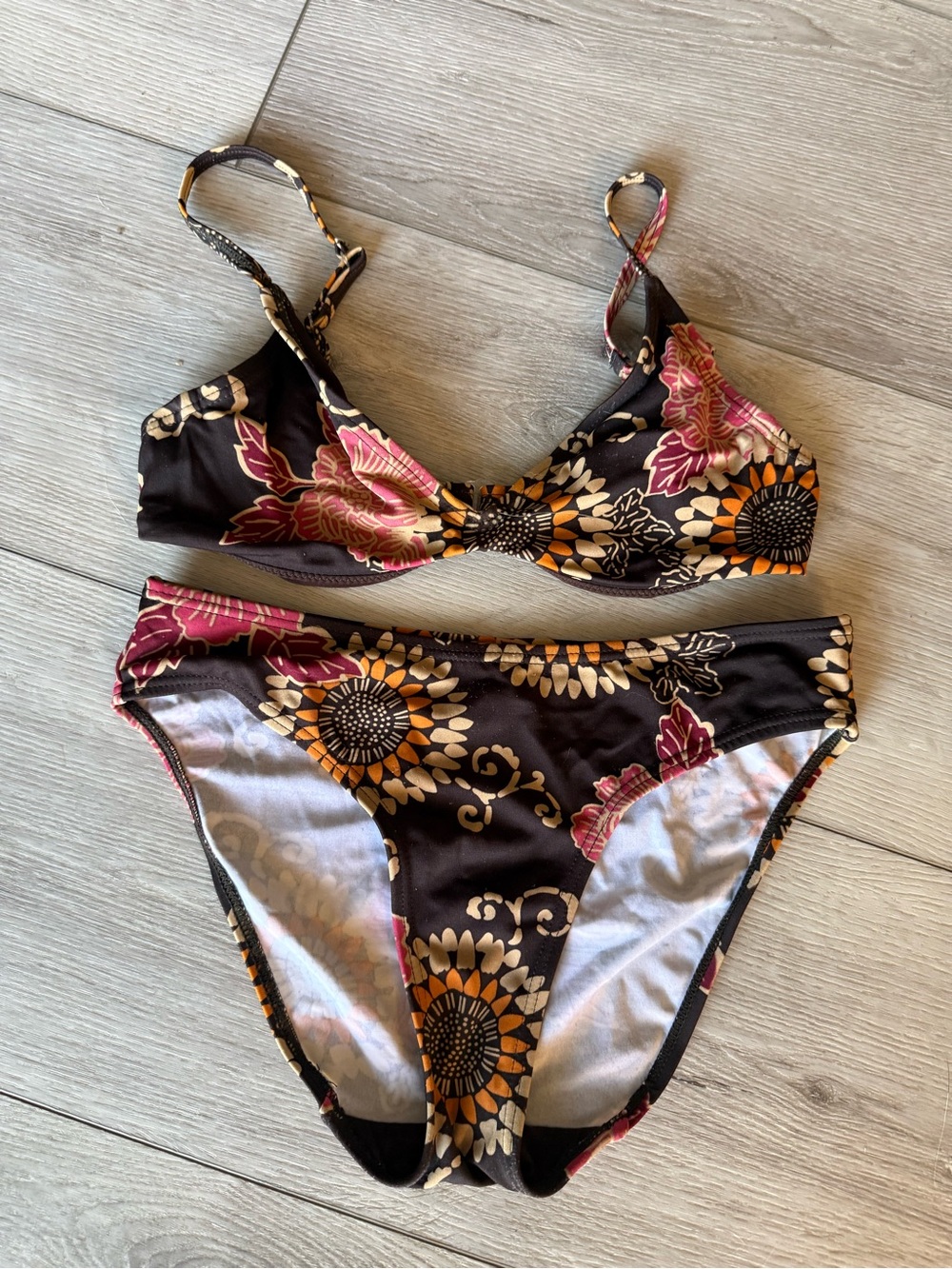 Old Navy Bikini Set with Orange and Gold Floral Print